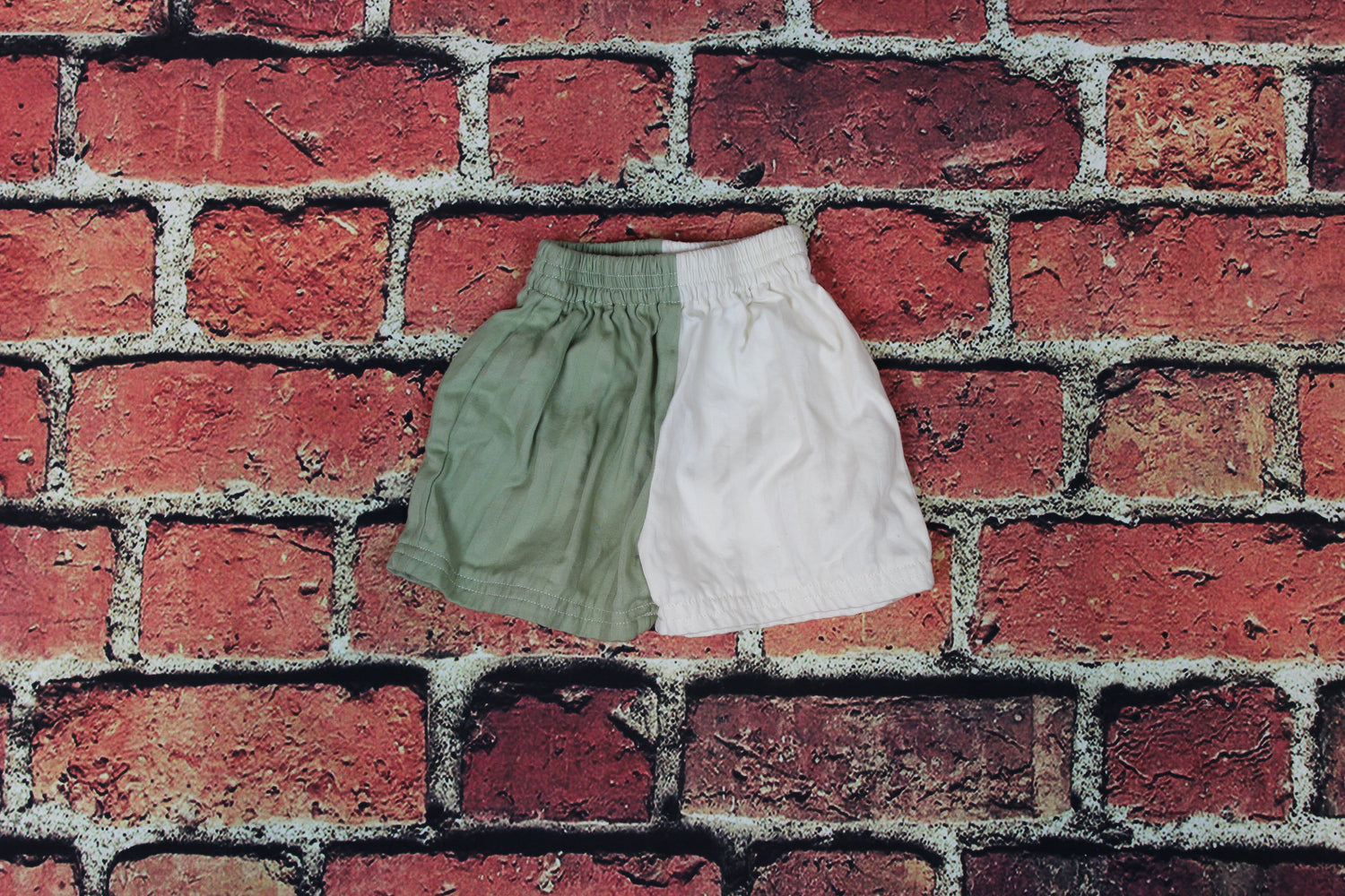 12m - Green and Cream Colorblock Shorts