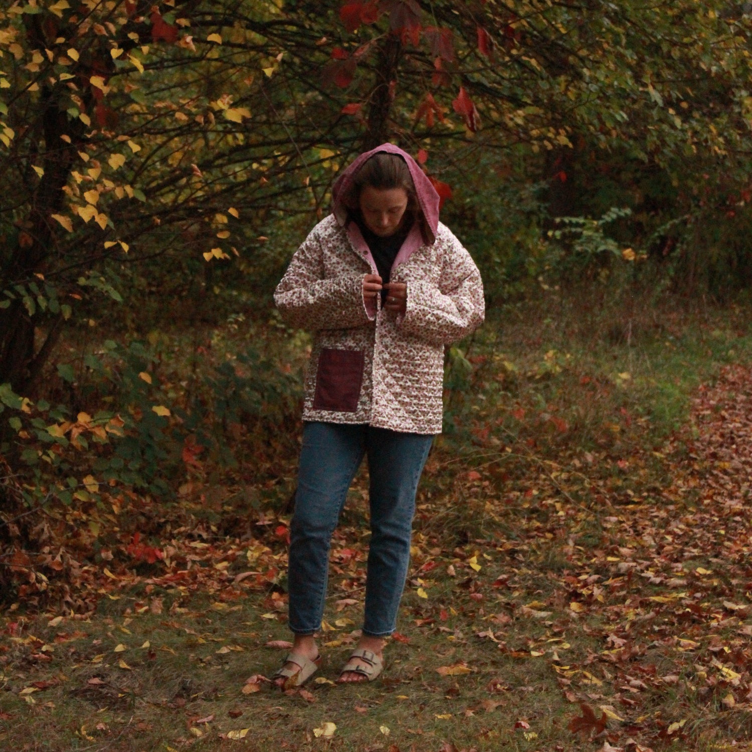 S/M/L - Silky Mauve Floral Quilted Jacket Adult