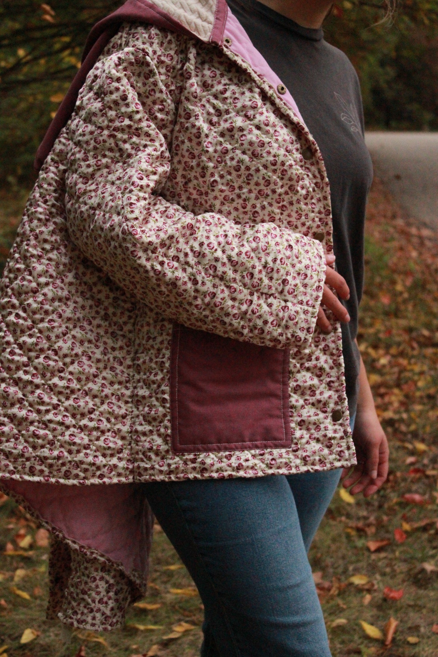 S/M/L - Silky Mauve Floral Quilted Jacket Adult