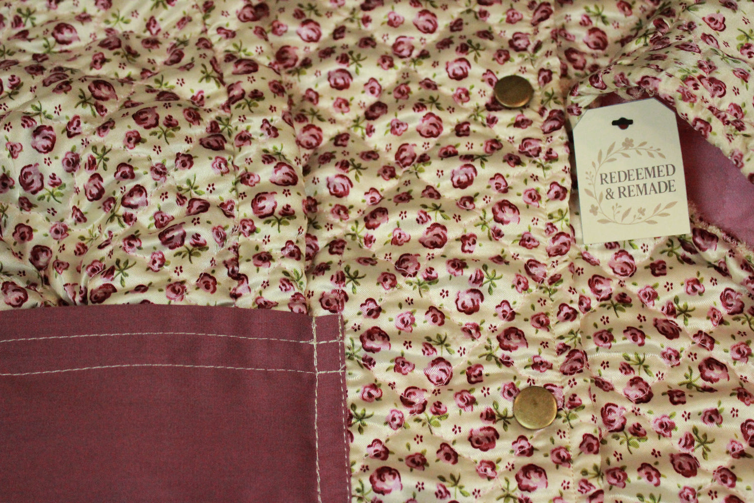 S/M/L - Silky Mauve Floral Quilted Jacket Adult