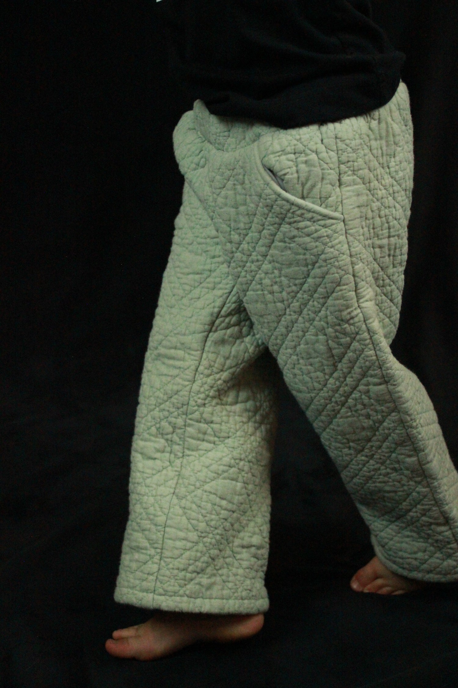 2T - Green Quilted Palazzo Pants, Wide Leg