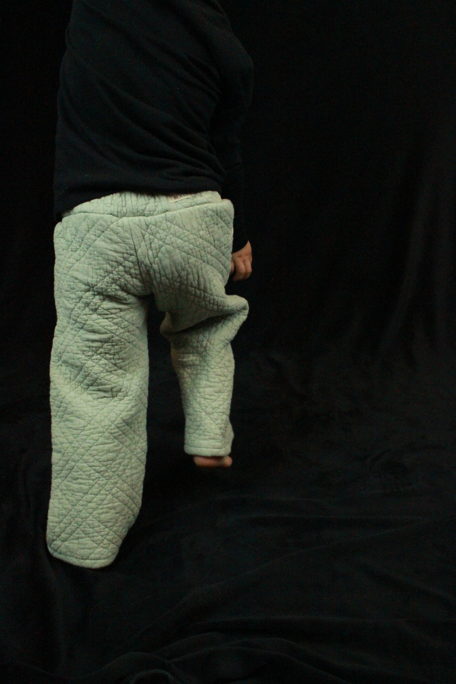 2T - Green Quilted Palazzo Pants, Wide Leg