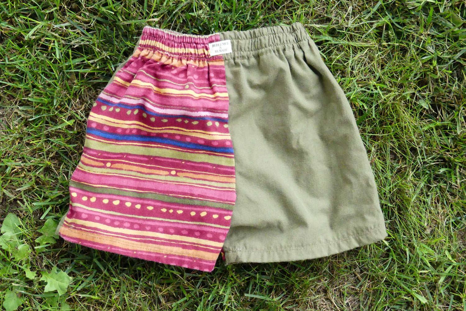 2T - Olive and Horizontal Bohemian Stripe Colorblock Shorts